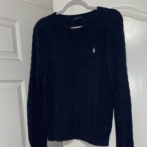 Ralph Lauren Navy Cable Crewneck Sweater with Polo Pony